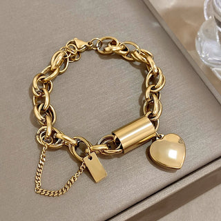 Pulsera de Acero Inoxidable con Dije Corazón Cerradura