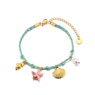 JeeMango Pulsera Corazón Dorado con Zirconia y Cuerda Rosa