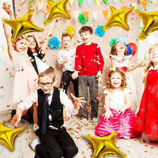 Set de 40 Globos Estrella de 4 Puntas Dorados y Plateados