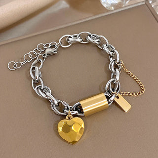 Pulsera de Acero Inoxidable con Dije Corazón Cerradura