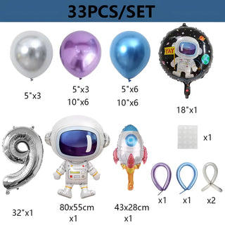 Set de 33 Globos Temáticos del Espacio Exterior con Cohete