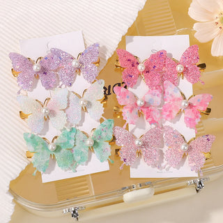 Set de 6 Horquillas de Mariposa con Lentejuelas y Perlas