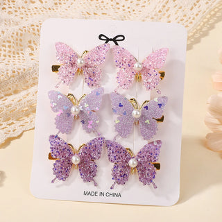 Set de 6 Horquillas de Mariposa con Lentejuelas y Perlas