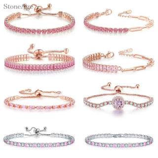 Pulsera de Tenis de Cristal Rosa con Circonita Brillante