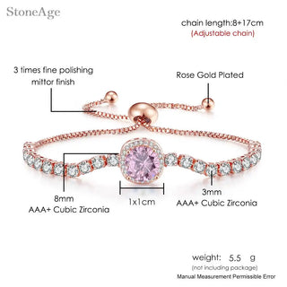 Pulsera de Tenis de Cristal Rosa con Circonita Brillante