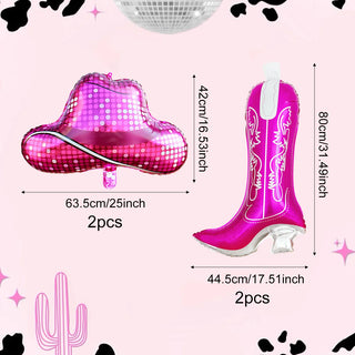 Set de 4 Globos Temáticos de Vaquera Rosa con Discoteca