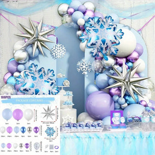 Kit de 108 Globos Arco Corona Temática de Nieve