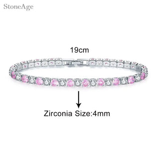 Pulsera de Tenis de Cristal Rosa con Circonita Brillante