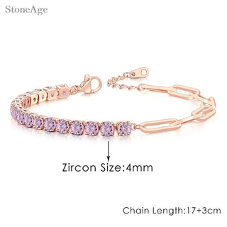 Pulsera de Tenis de Cristal Rosa con Circonita Brillante