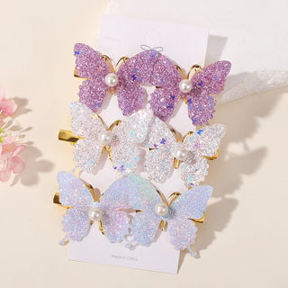 Set de 6 Horquillas de Mariposa con Lentejuelas y Perlas