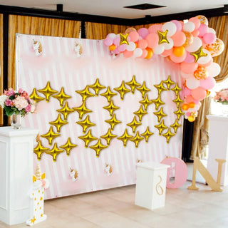 Set de 40 Globos Estrella de 4 Puntas Dorados y Plateados