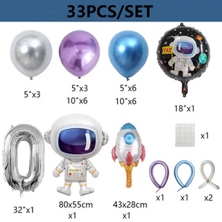 Set de 33 Globos Temáticos del Espacio Exterior con Cohete