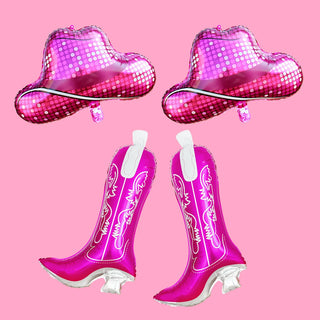 Set de 4 Globos Temáticos de Vaquera Rosa con Discoteca