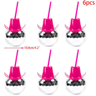 Set de 6 Copas Disco con Bola de Discoteca y Sombrero Vaquera