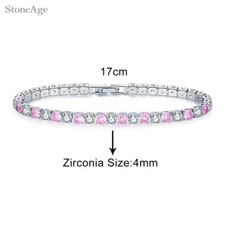 Pulsera de Tenis de Cristal Rosa con Circonita Brillante