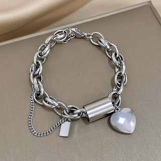 Pulsera de Acero Inoxidable con Dije Corazón Cerradura