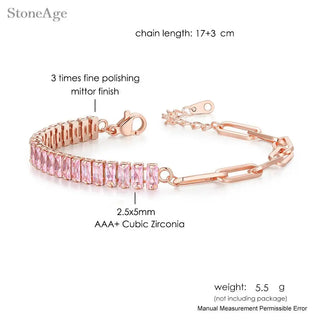 Pulsera de Tenis de Cristal Rosa con Circonita Brillante