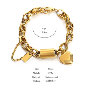 Pulsera de Acero Inoxidable con Dije Corazón Cerradura
