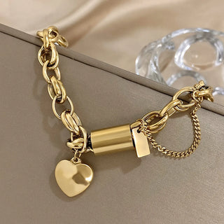Pulsera de Acero Inoxidable con Dije Corazón Cerradura