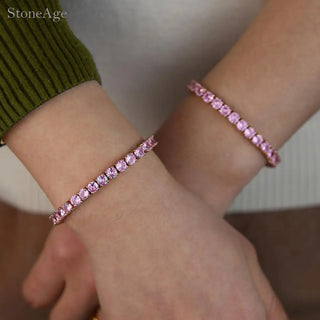 Pulsera de Tenis de Cristal Rosa con Circonita Brillante