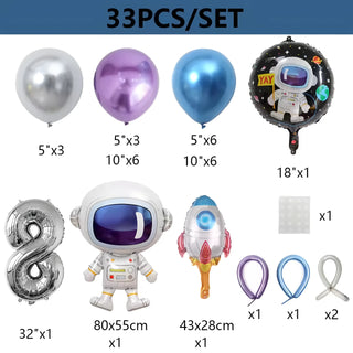 Set de 33 Globos Temáticos del Espacio Exterior con Cohete