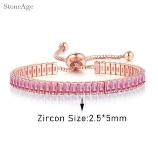 Pulsera de Tenis de Cristal Rosa con Circonita Brillante
