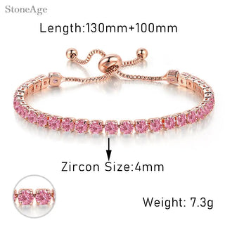 Pulsera de Tenis de Cristal Rosa con Circonita Brillante