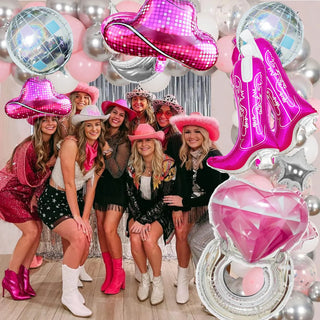 Set de 4 Globos Temáticos de Vaquera Rosa con Discoteca