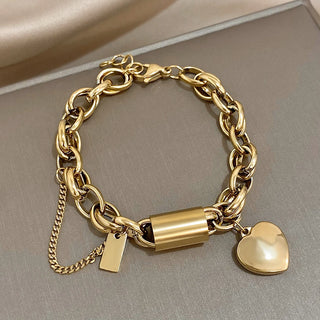 Pulsera de Acero Inoxidable con Dije Corazón Cerradura