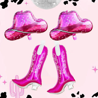 Set de 4 Globos Temáticos de Vaquera Rosa con Discoteca