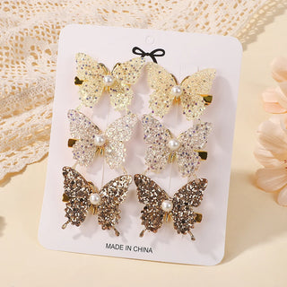 Set de 6 Horquillas de Mariposa con Lentejuelas y Perlas