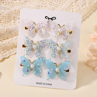 Set de 6 Horquillas de Mariposa con Lentejuelas y Perlas