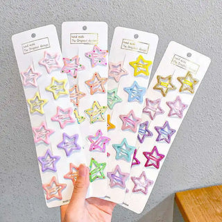 Set de 10 Horquillas de Estrellas y Gotas Coloridas para Niñas