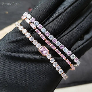 Pulsera de Tenis de Cristal Rosa con Circonita Brillante