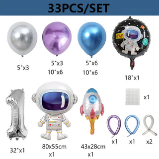 Set de 33 Globos Temáticos del Espacio Exterior con Cohete